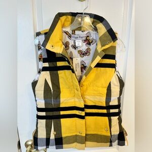 NWT Dizzy Lizzie Rosey Yellow Black Plaid Vest with Butterfly Lining